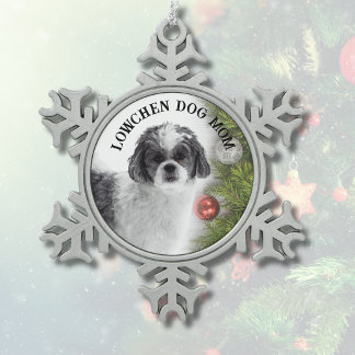 Lowchen-Hundemutter  Schneeflocken Zinn-Ornament