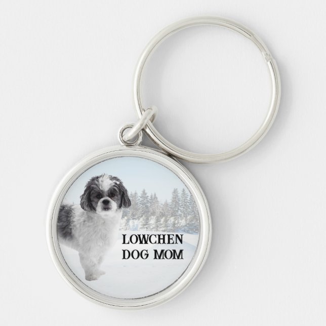 Lowchen-Hundemutter-Winterszene Schlüsselanhänger (Vorne)
