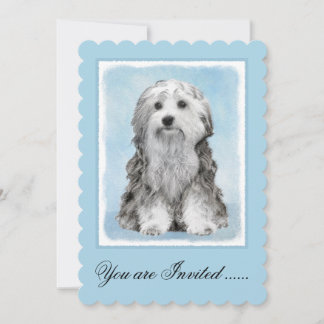 Lowchen Malerei - Niedliche Original Hunde Kunst Einladung