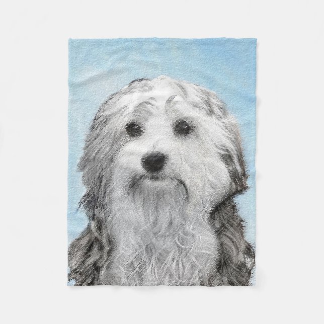Lowchen Malerei - Niedliche Original Hunde Kunst Fleecedecke (Vorderseite)