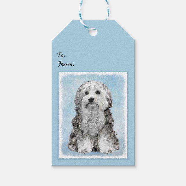 Lowchen Malerei - Niedliche Original Hunde Kunst Geschenkanhänger (Vorderseite)