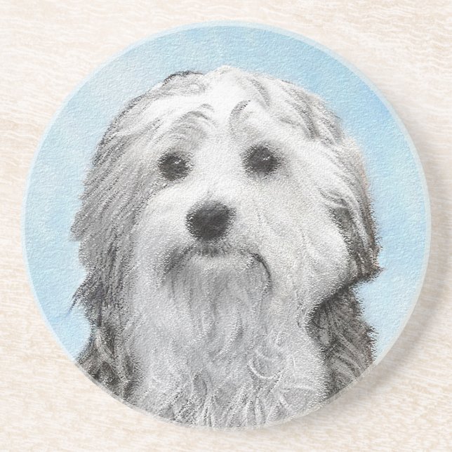 Lowchen Malerei - Niedliche Original Hunde Kunst Getränkeuntersetzer (Vorne)