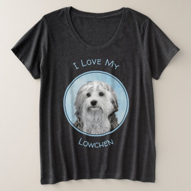 Lowchen Malerei - Niedliche Original Hunde Kunst Große Größe T-Shirt (Design vorne)
