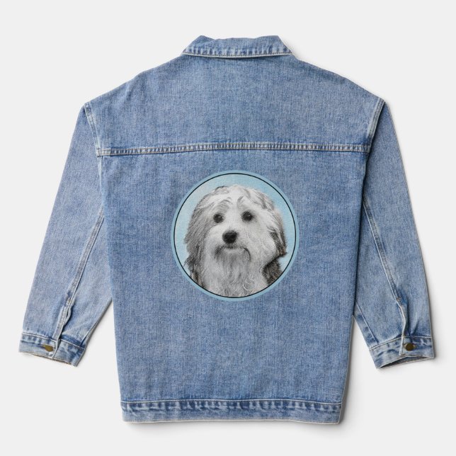 Lowchen Malerei - Niedliche Original Hunde Kunst Jeansjacke (Rückseite)