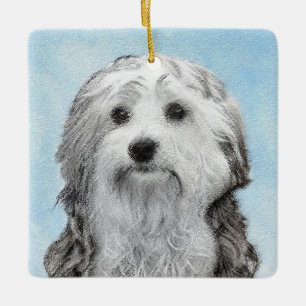 Lowchen Malerei - Niedliche Original Hunde Kunst Keramikornament
