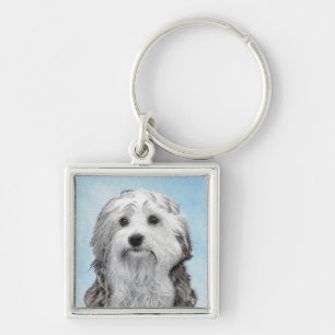 Lowchen Malerei - Niedliche Original Hunde Kunst Schlüsselanhänger