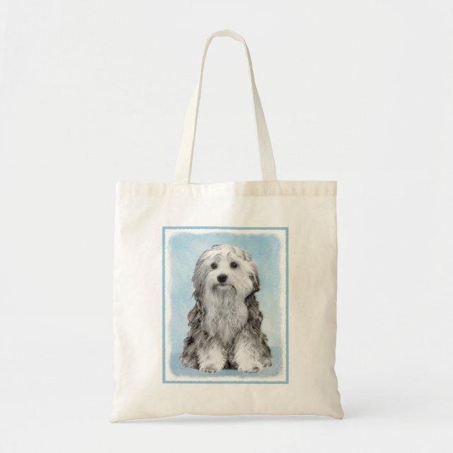 Lowchen Malerei - Niedliche Original Hunde Kunst Tragetasche (Vorne)