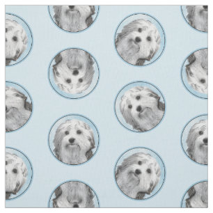 Lowchen Malerei Silber und Cream Original Hunde Ku Stoff
