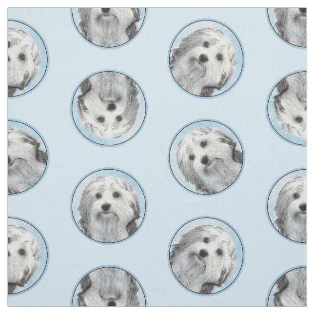 Lowchen Malerei Silber und Cream Original Hunde Ku Stoff (Muster)