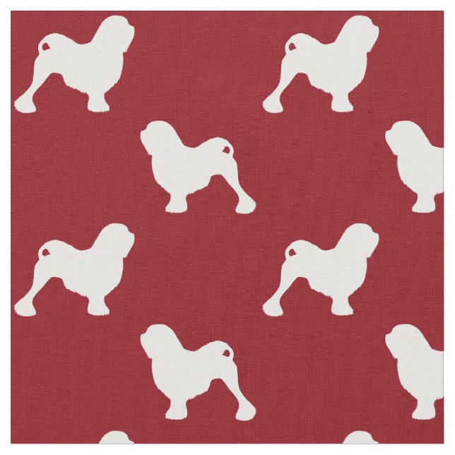 Lowchen Silhouette-Muster-Rot Stoff (Nahaufnahme)