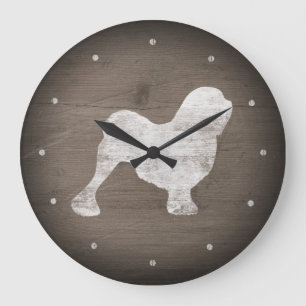 Lowchen Silhouette Rustikaler Stil Große Wanduhr