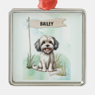 Lowchen Wasserfarbe Personalisierter Hund Ornament Aus Metall