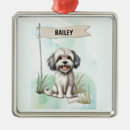 Lowchen Watercolor Personalized Dog Ornament Aus Metall