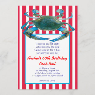 Lowcountry Blue Crab Boil Streifen - Rot oder Navy Einladung