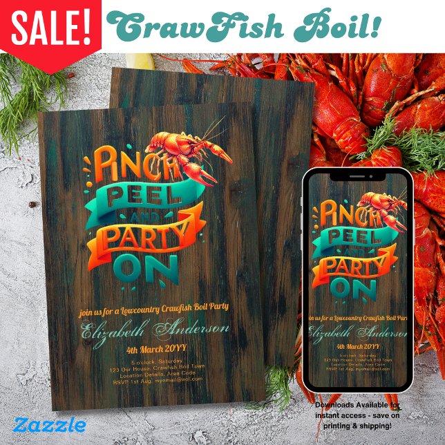 Lowcountry Boil Crawfish Party Rustikal Einladung (Von Creator hochgeladen)