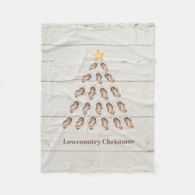 Lowcountry Oyster Weihnachtsbaum auf Holzplanke Fleecedecke (Vorderseite)