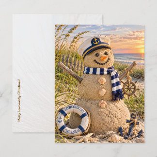 Lowcountry-Weihnachts-Schneemann-Sandskulptur Feiertagspostkarte