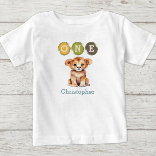 Löwe 1. Geburtstag eins mit Namen blau Baby T-shirt