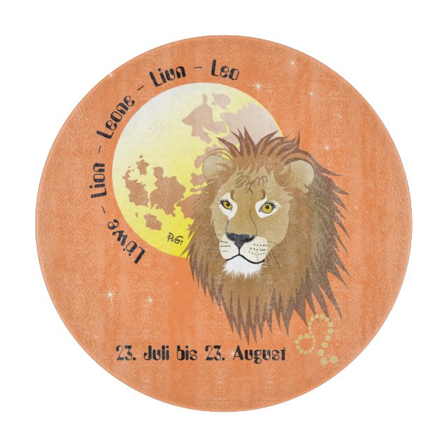 Löwe 23. Juli bis 22. August Glasbrett Schneidebrett (Vorderseite)