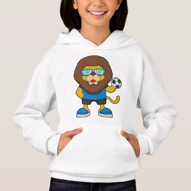 Löwe als Fußballspieler mit Fußball Hoodie (Vorderseite)