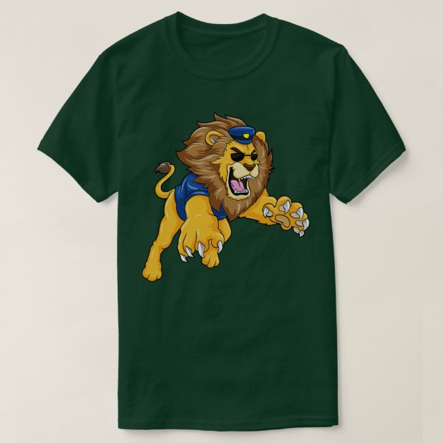 Löwe als Polizist mit Polizeihut T-Shirt (Design vorne)
