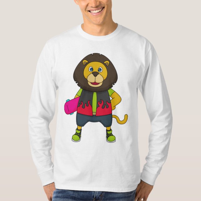 Löwe als Skater mit Skateboard T-Shirt (Vorderseite)