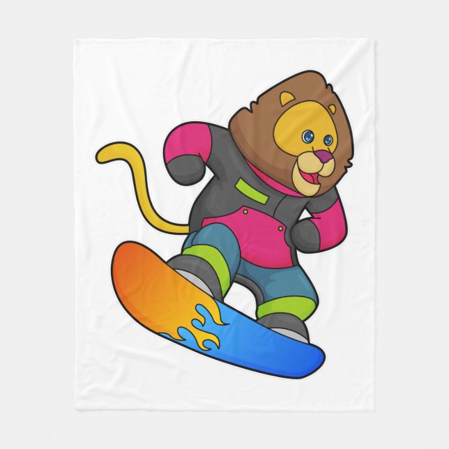 Löwe als Snowboarder mit Snowboard Fleecedecke (Vorderseite)
