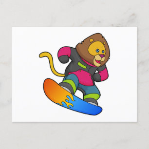 Löwe als Snowboarder mit Snowboard Postkarte