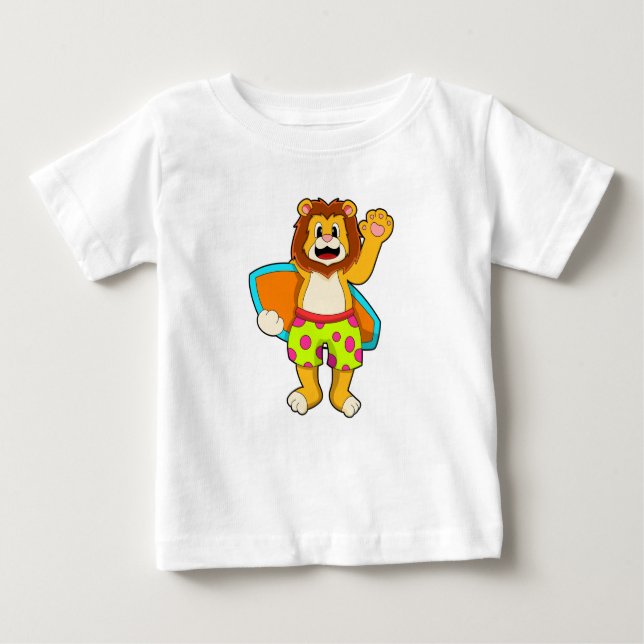 Löwe als Surfer mit Surfbrett Baby T-shirt (Vorderseite)