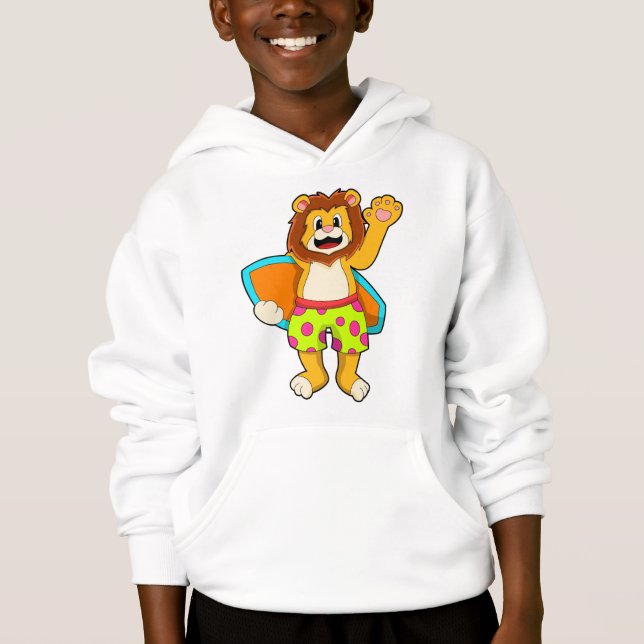Löwe als Surfer mit Surfbrett Hoodie (Vorderseite)