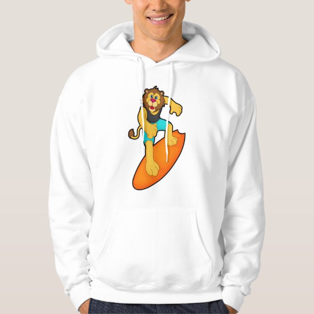Löwe als Surfer mit Surfbrett Hoodie (Vorderseite)