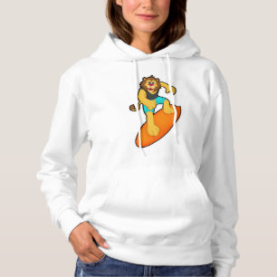 Löwe als Surfer mit Surfbrett Hoodie