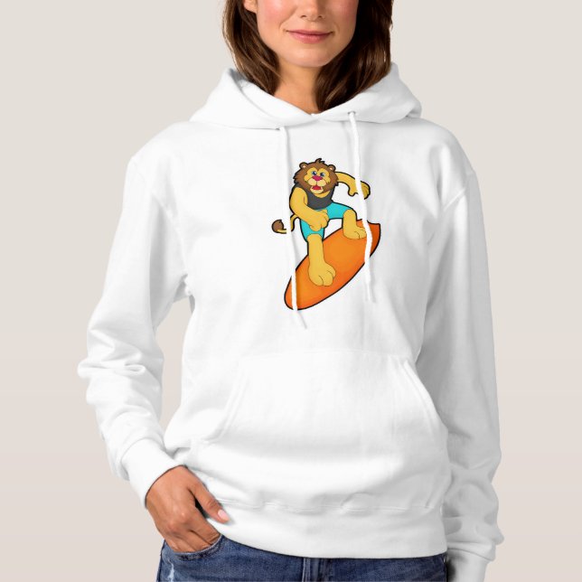 Löwe als Surfer mit Surfbrett Hoodie (Vorderseite)