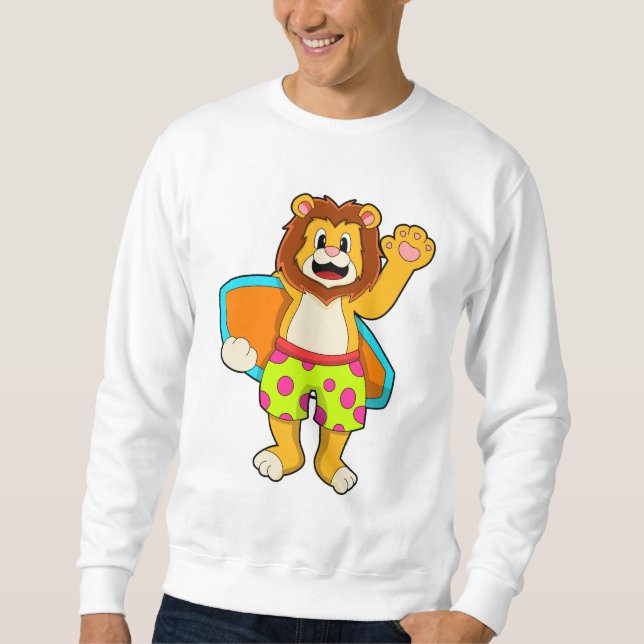 Löwe als Surfer mit Surfbrett Sweatshirt (Vorderseite)