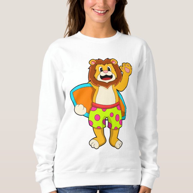 Löwe als Surfer mit Surfbrett Sweatshirt (Vorderseite)