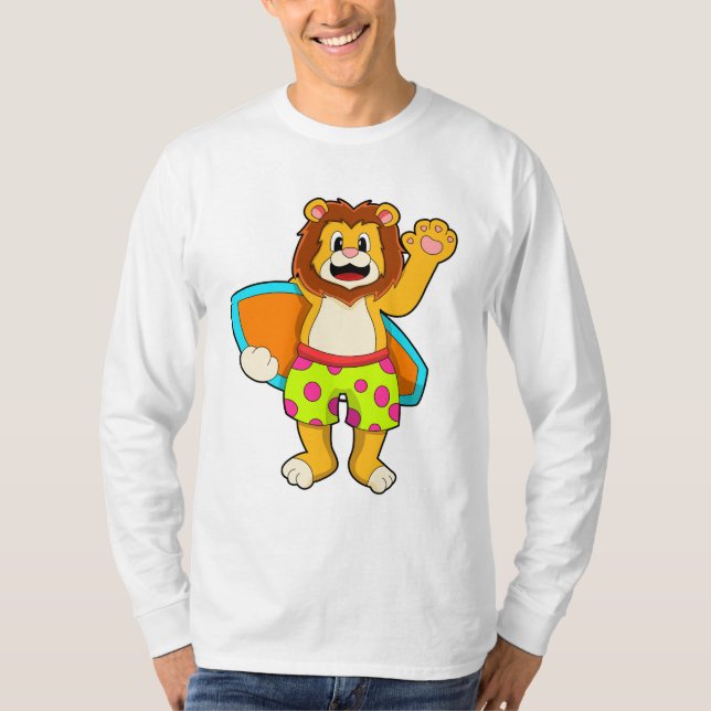 Löwe als Surfer mit Surfbrett T-Shirt (Vorderseite)