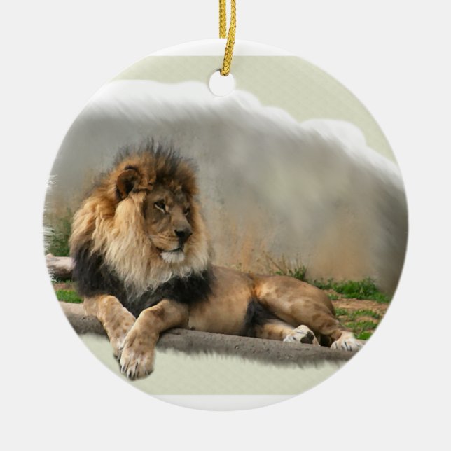 Löwe an der Erholungs-Weihnachtsverzierung Keramik Ornament (Vorne)