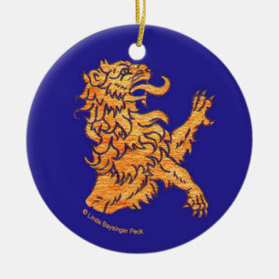 Löwe auf Blau Keramik Ornament