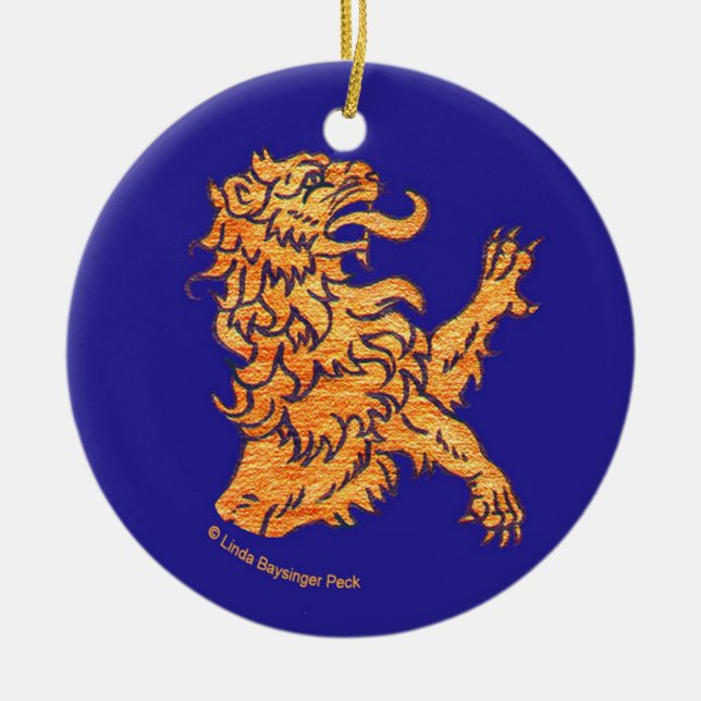 Löwe auf Blau Keramik Ornament (Vorne)