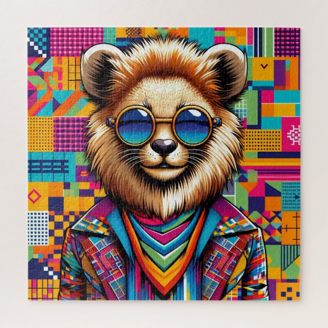 Löwe auf einem farbigen geometrischen Hintergrund Puzzle (Vertikal)