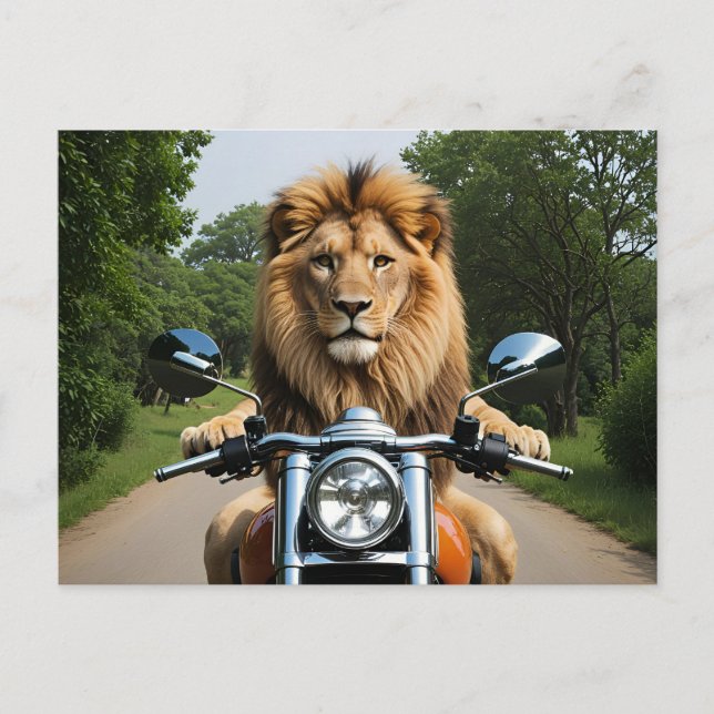Löwe auf Motorrad Feiertagspostkarte (Vorderseite)