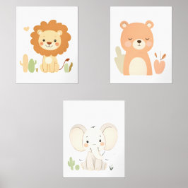 Löwe, Bär und Elefant Kinderzimmer Wall Art Set