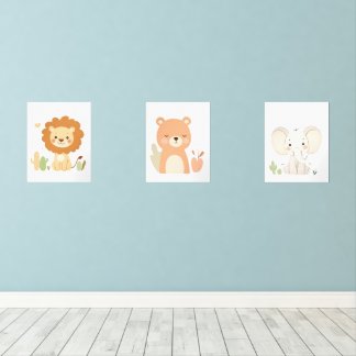 Löwe, Bär und Elefant Kinderzimmer Wall Art Set