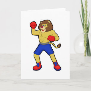 Löwe beim Boxen mit Boxhandschuhen Karte