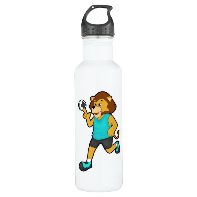 Löwe beim Handballspieler mit Handball Edelstahlflasche (Vorderseite)
