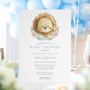 Löwe Blau Florales Babyshower Einladung