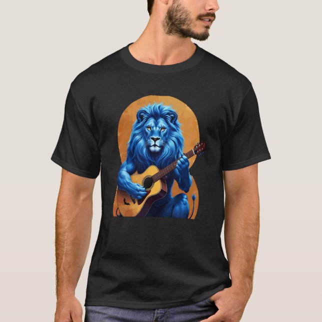 Löwe Blauer Löwe spielt Gitarre T-Shirt (Vorderseite)