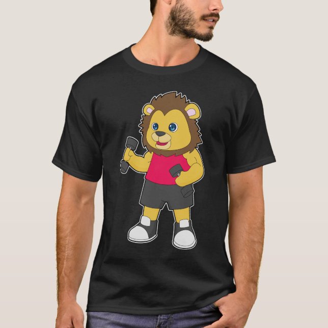 Löwe Bodybuilder Hanteln Bodybuilding T-Shirt (Vorderseite)