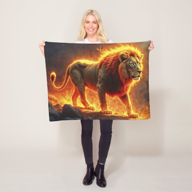 Löwe brennender Vulkanfeuer-Fantasiekunst Fleecedecke (Beispiel)