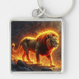 Löwe brennender Vulkanfeuer-Fantasiekunst Schlüsselanhänger